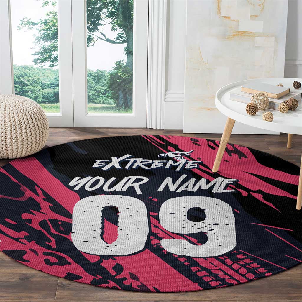 Custom Extreme Motocross Pink Round Carpet with Bold Tire Track Graphics - Wonder Print Shop