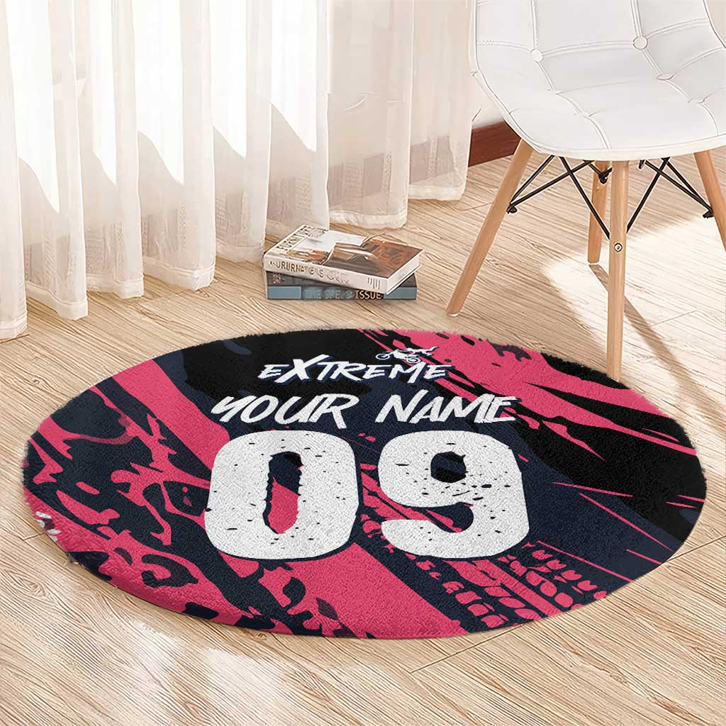 Custom Extreme Motocross Pink Round Carpet with Bold Tire Track Graphics - Wonder Print Shop