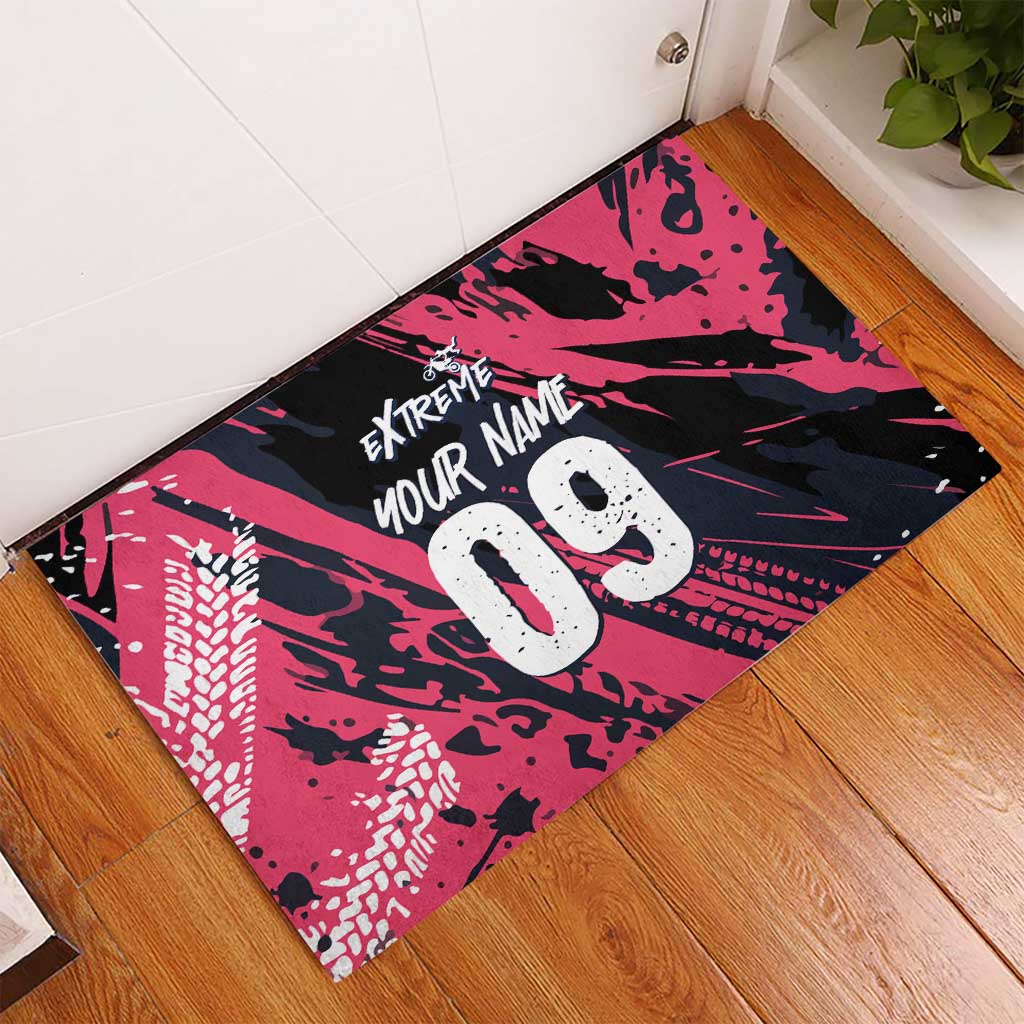 Custom Extreme Motocross Pink Rubber Doormat with Bold Tire Track Graphics - Wonder Print Shop