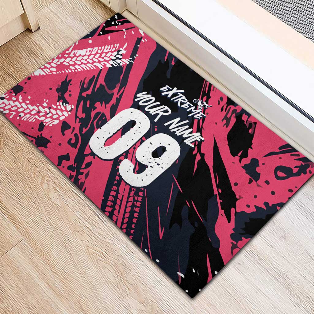 Custom Extreme Motocross Pink Rubber Doormat with Bold Tire Track Graphics - Wonder Print Shop