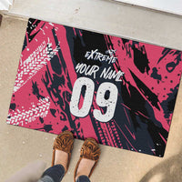 Custom Extreme Motocross Pink Rubber Doormat with Bold Tire Track Graphics - Wonder Print Shop