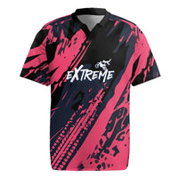 Custom Extreme Motocross Pink Rugby Jersey with Bold Tire Track Graphics - Wonder Print Shop
