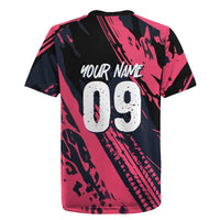 Custom Extreme Motocross Pink Rugby Jersey with Bold Tire Track Graphics - Wonder Print Shop