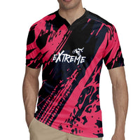 Custom Extreme Motocross Pink Rugby Jersey with Bold Tire Track Graphics - Wonder Print Shop