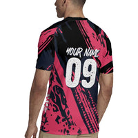 Custom Extreme Motocross Pink Rugby Jersey with Bold Tire Track Graphics - Wonder Print Shop