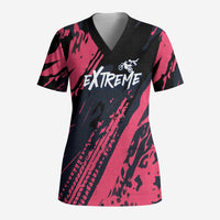 Custom Extreme Motocross Pink Scrub Top with Bold Tire Track Graphics - Wonder Print Shop