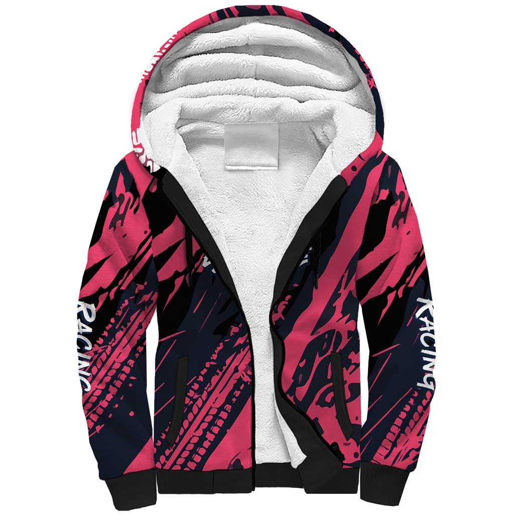 Custom Extreme Motocross Pink Sherpa Hoodie with Bold Tire Track Graphics - Wonder Print Shop