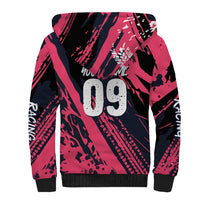 Custom Extreme Motocross Pink Sherpa Hoodie with Bold Tire Track Graphics - Wonder Print Shop