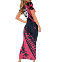 Custom Extreme Motocross Pink Short Sleeve Bodycon Dress with Bold Tire Track Graphics - Wonder Print Shop