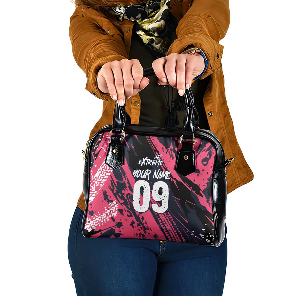 Custom Extreme Motocross Pink Shoulder Handbag with Bold Tire Track Graphics - Wonder Print Shop