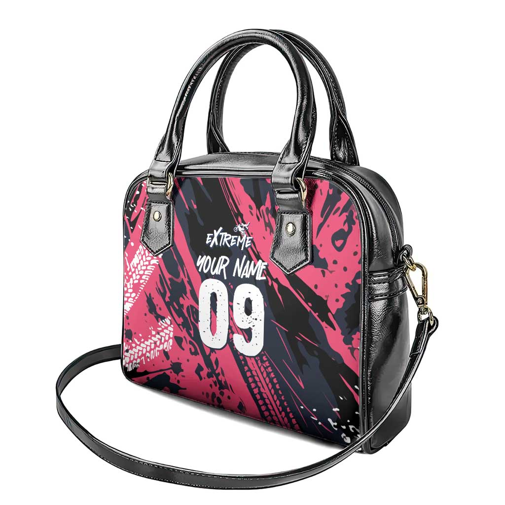 Custom Extreme Motocross Pink Shoulder Handbag with Bold Tire Track Graphics - Wonder Print Shop