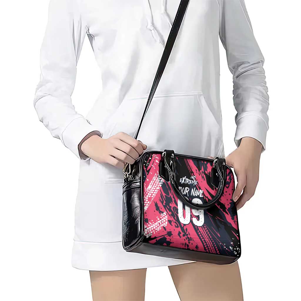Custom Extreme Motocross Pink Shoulder Handbag with Bold Tire Track Graphics - Wonder Print Shop