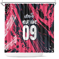 Custom Extreme Motocross Pink Shower Curtain with Bold Tire Track Graphics - Wonder Print Shop