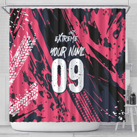 Custom Extreme Motocross Pink Shower Curtain with Bold Tire Track Graphics - Wonder Print Shop