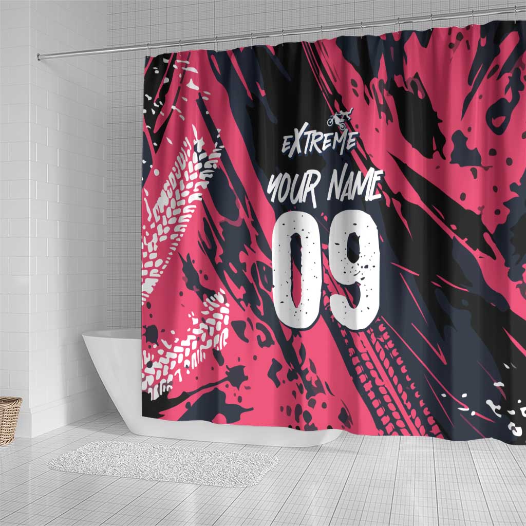 Custom Extreme Motocross Pink Shower Curtain with Bold Tire Track Graphics - Wonder Print Shop
