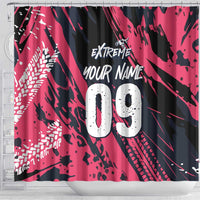 Custom Extreme Motocross Pink Shower Curtain with Bold Tire Track Graphics - Wonder Print Shop