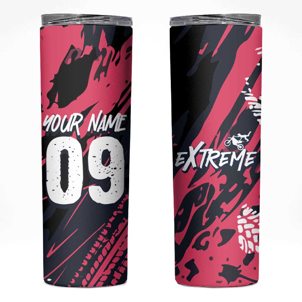 Custom Extreme Motocross Pink Skinny Tumbler with Bold Tire Track Graphics - Wonder Print Shop