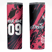 Custom Extreme Motocross Pink Skinny Tumbler with Bold Tire Track Graphics - Wonder Print Shop