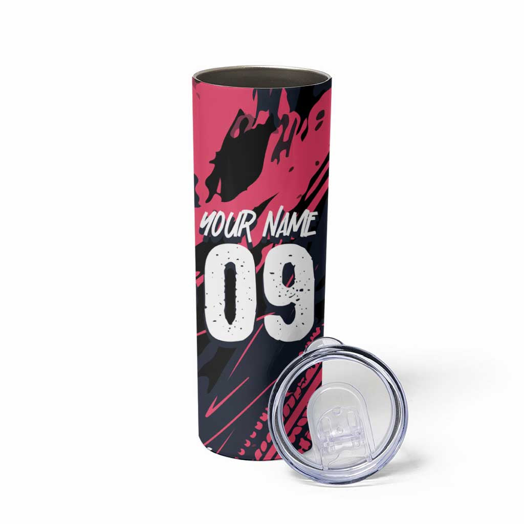 Custom Extreme Motocross Pink Skinny Tumbler with Bold Tire Track Graphics - Wonder Print Shop