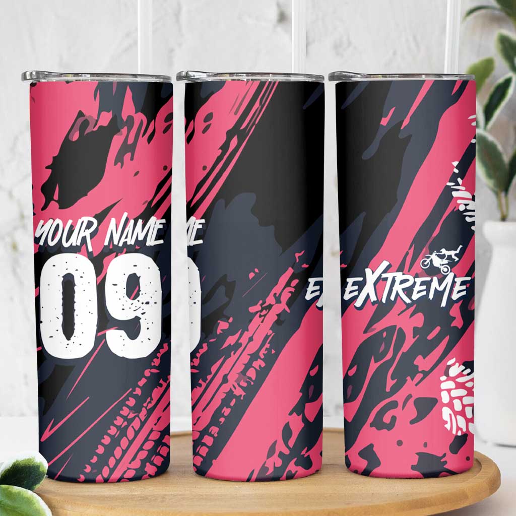 Custom Extreme Motocross Pink Skinny Tumbler with Bold Tire Track Graphics - Wonder Print Shop