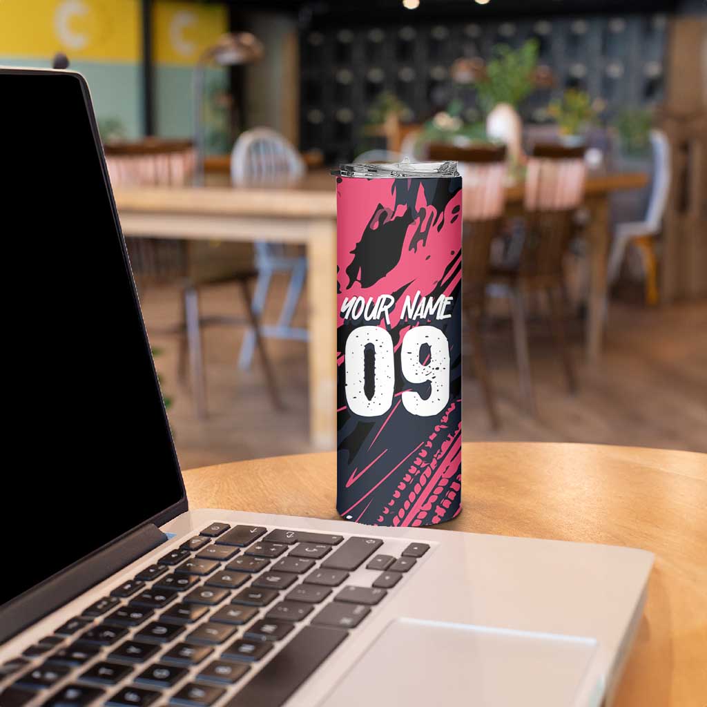 Custom Extreme Motocross Pink Skinny Tumbler with Bold Tire Track Graphics - Wonder Print Shop
