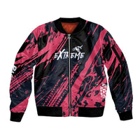 Custom Extreme Motocross Pink Sleeve Zip Bomber Jacket with Bold Tire Track Graphics - Wonder Print Shop