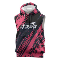 Custom Extreme Motocross Pink Sleeveless Hoodie with Bold Tire Track Graphics - Wonder Print Shop