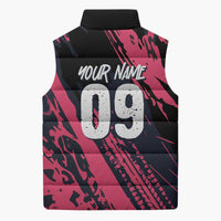 Custom Extreme Motocross Pink Sleeveless Puffer Jacket with Bold Tire Track Graphics - Wonder Print Shop