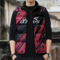 Custom Extreme Motocross Pink Sleeveless Puffer Jacket with Bold Tire Track Graphics - Wonder Print Shop