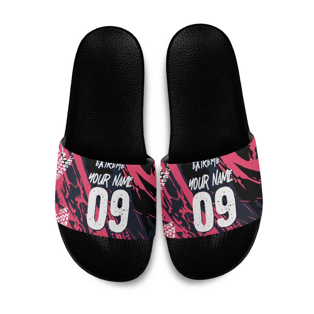 Custom Extreme Motocross Pink Slide Sandals with Bold Tire Track Graphics - Wonder Print Shop