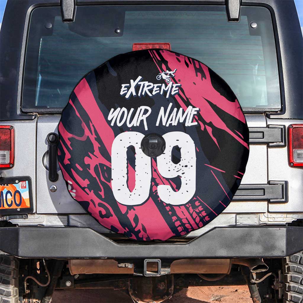 Custom Extreme Motocross Pink Spare Tire Cover with Bold Tire Track Graphics - Wonder Print Shop