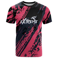 Custom Extreme Motocross Pink T Shirt with Bold Tire Track Graphics - Wonder Print Shop