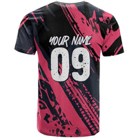 Custom Extreme Motocross Pink T Shirt with Bold Tire Track Graphics - Wonder Print Shop