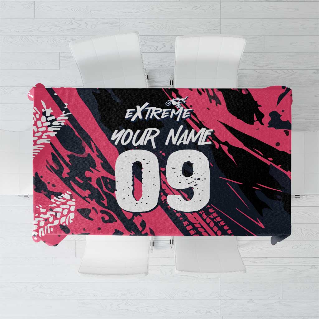 Custom Extreme Motocross Pink Tablecloth with Bold Tire Track Graphics - Wonder Print Shop