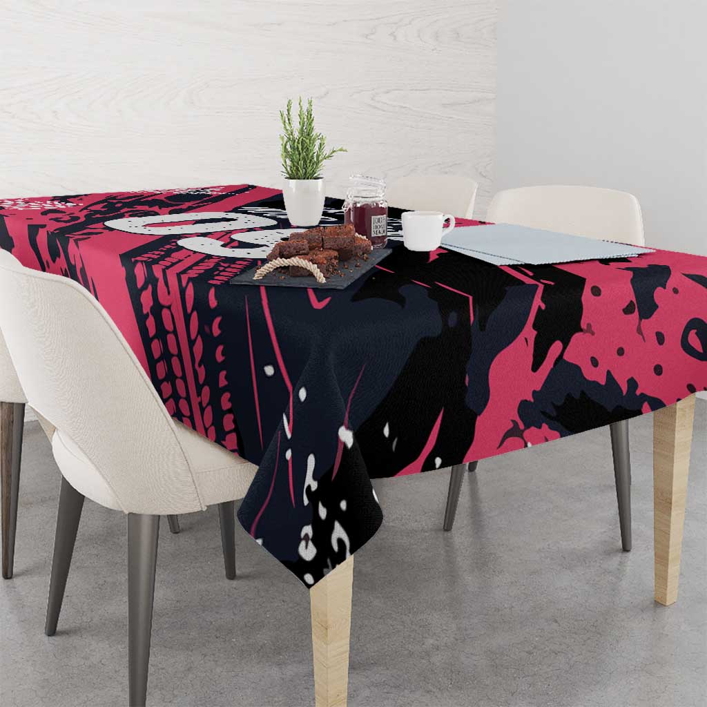 Custom Extreme Motocross Pink Tablecloth with Bold Tire Track Graphics - Wonder Print Shop