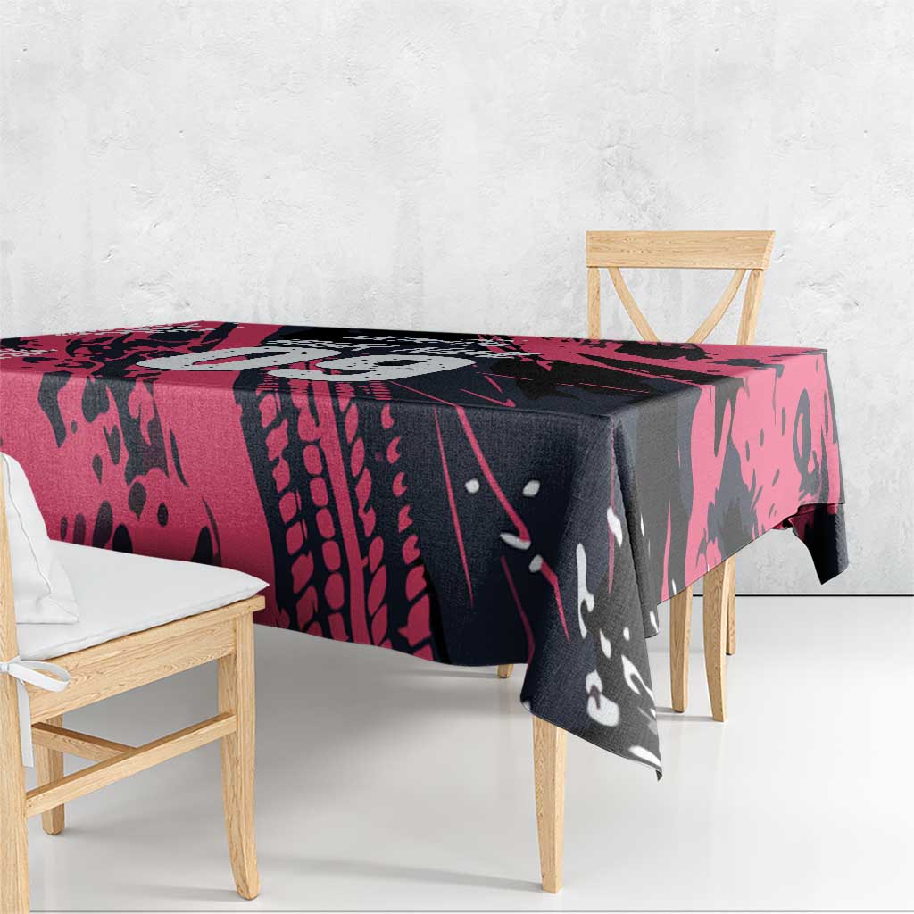 Custom Extreme Motocross Pink Tablecloth with Bold Tire Track Graphics - Wonder Print Shop