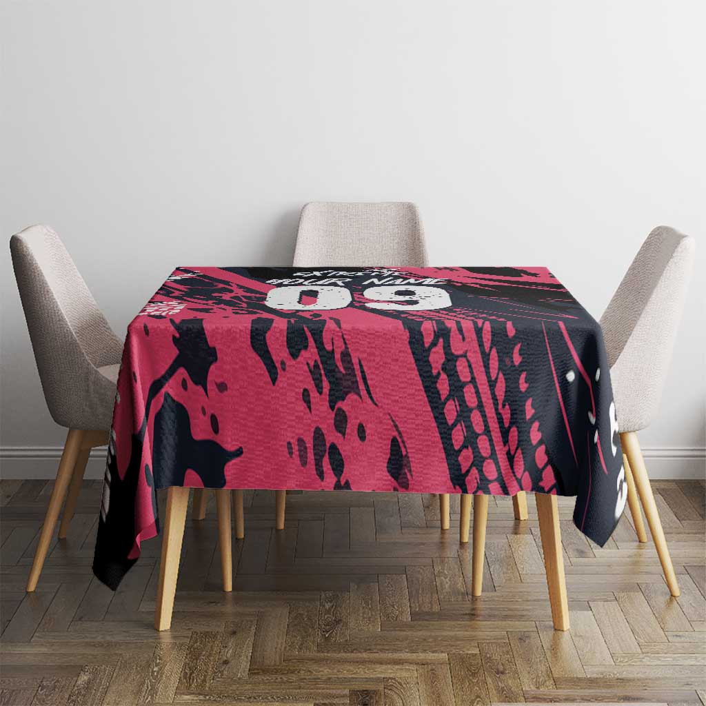 Custom Extreme Motocross Pink Tablecloth with Bold Tire Track Graphics - Wonder Print Shop