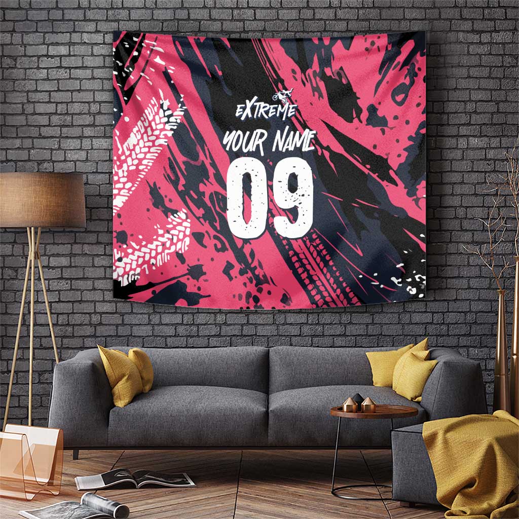 Custom Extreme Motocross Pink Tapestry with Bold Tire Track Graphics - Wonder Print Shop