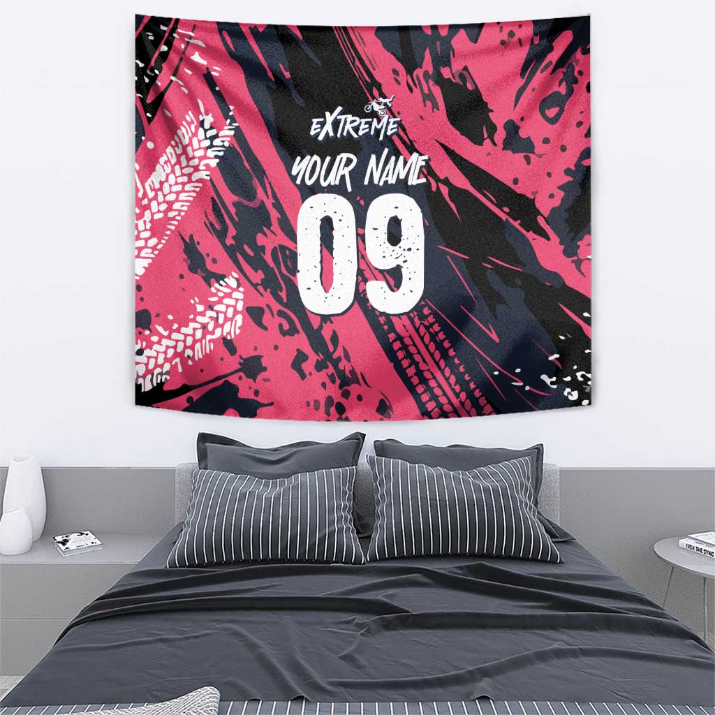Custom Extreme Motocross Pink Tapestry with Bold Tire Track Graphics - Wonder Print Shop