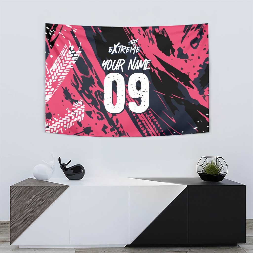 Custom Extreme Motocross Pink Tapestry with Bold Tire Track Graphics - Wonder Print Shop