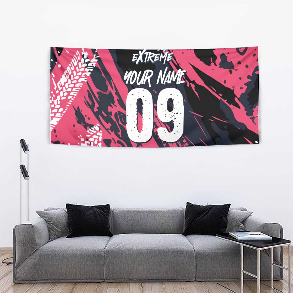 Custom Extreme Motocross Pink Tapestry with Bold Tire Track Graphics - Wonder Print Shop