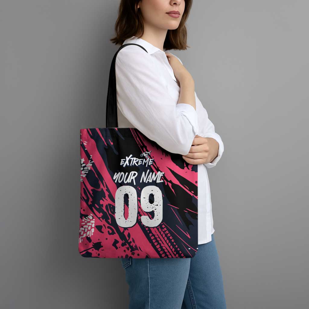 Custom Extreme Motocross Pink Tote Bag with Bold Tire Track Graphics - Wonder Print Shop
