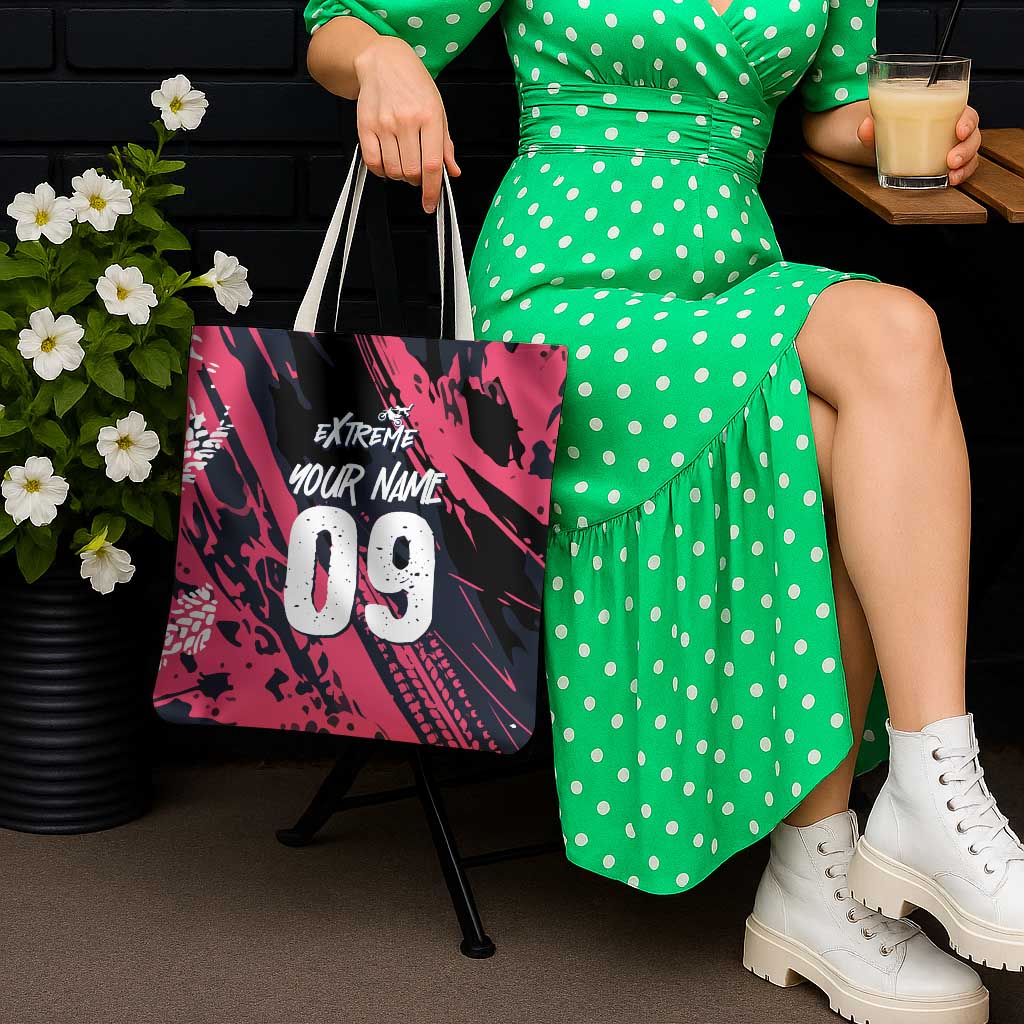 Custom Extreme Motocross Pink Tote Bag with Bold Tire Track Graphics - Wonder Print Shop