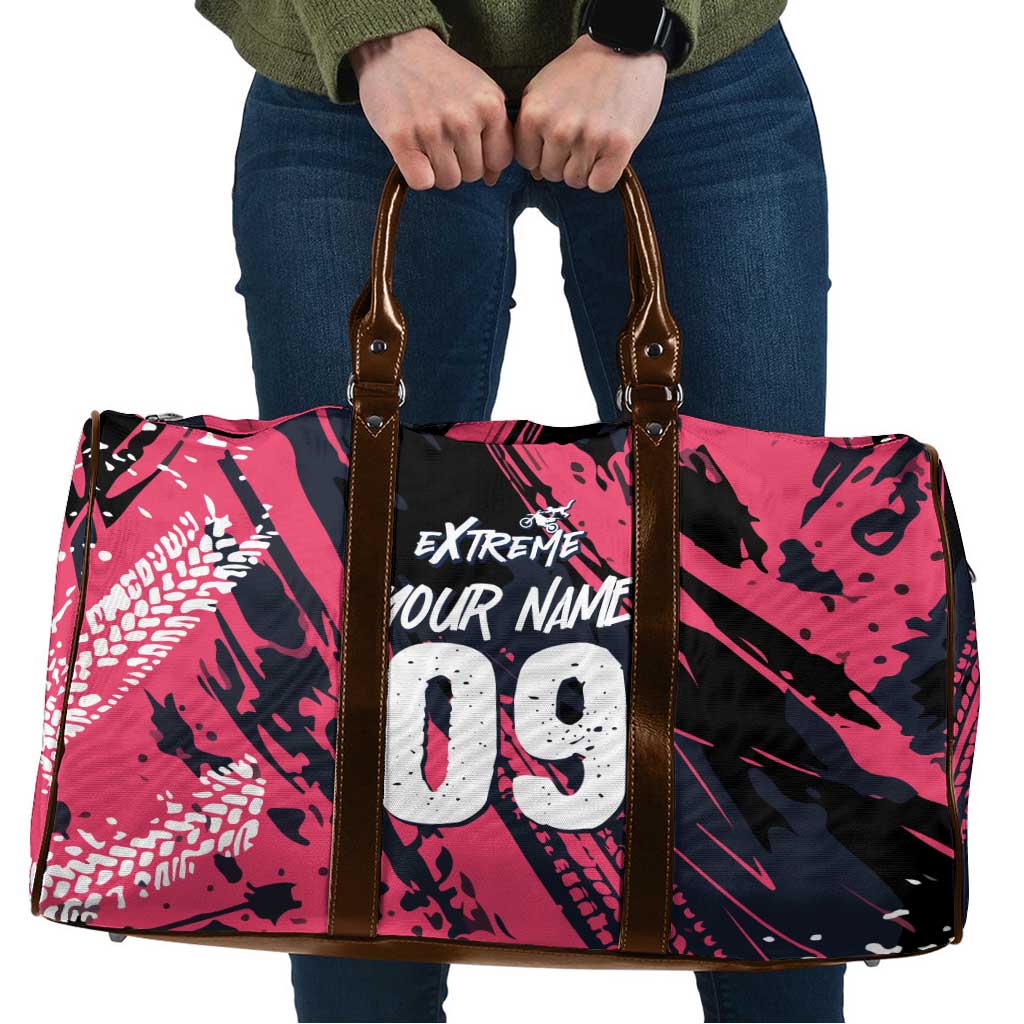 Custom Extreme Motocross Pink Travel Bag with Bold Tire Track Graphics - Wonder Print Shop