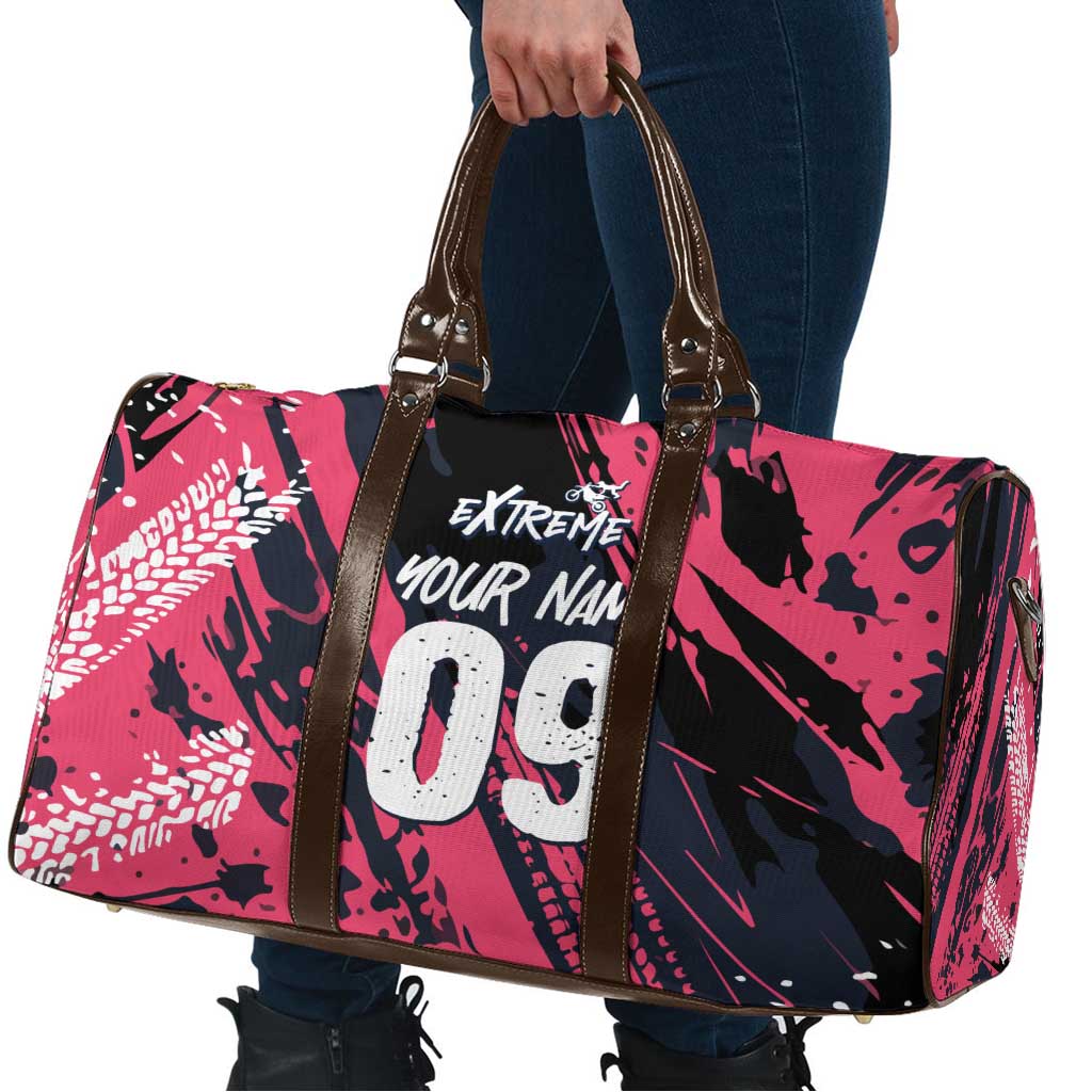 Custom Extreme Motocross Pink Travel Bag with Bold Tire Track Graphics - Wonder Print Shop