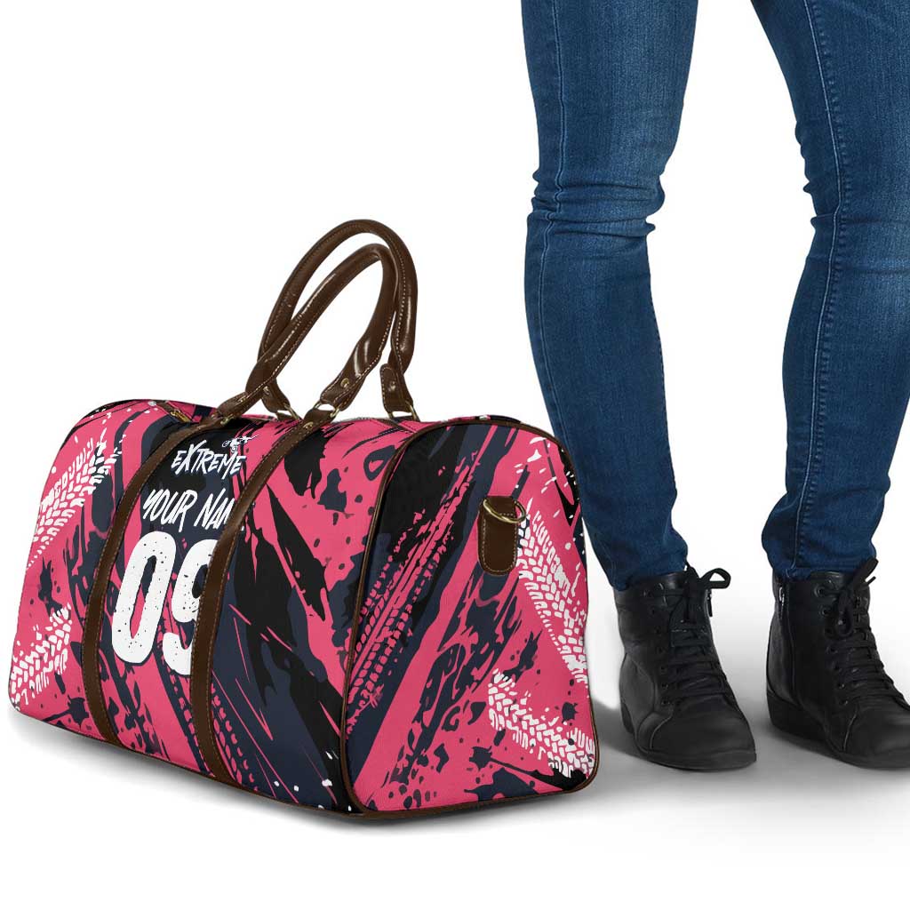 Custom Extreme Motocross Pink Travel Bag with Bold Tire Track Graphics - Wonder Print Shop