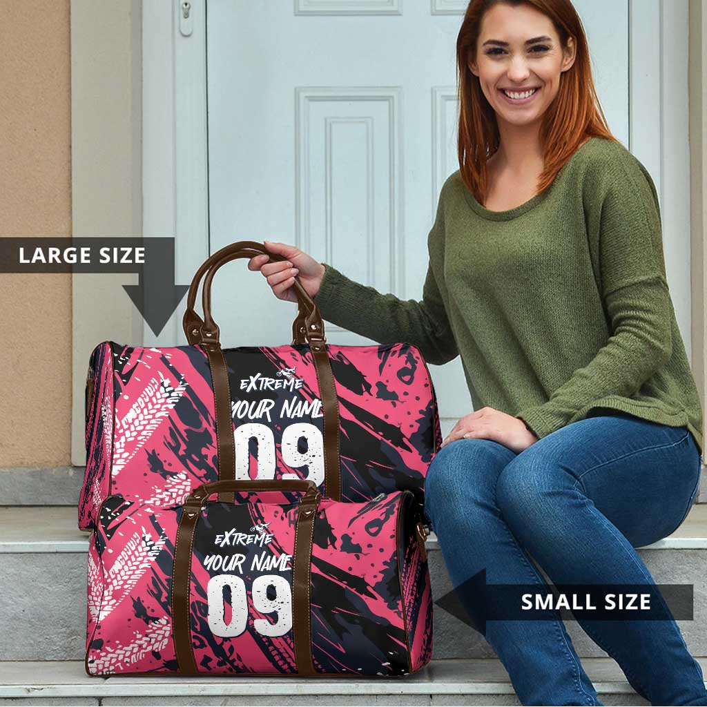 Custom Extreme Motocross Pink Travel Bag with Bold Tire Track Graphics - Wonder Print Shop
