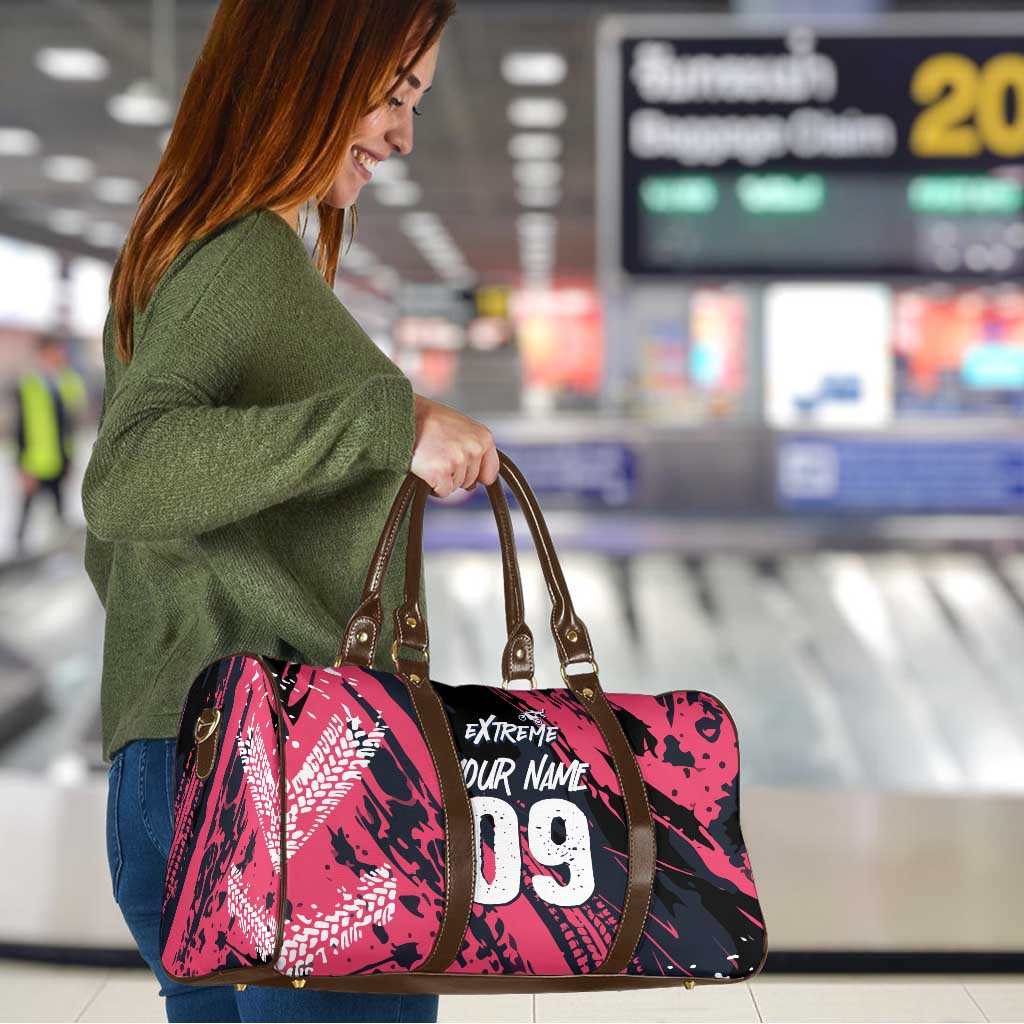 Custom Extreme Motocross Pink Travel Bag with Bold Tire Track Graphics - Wonder Print Shop