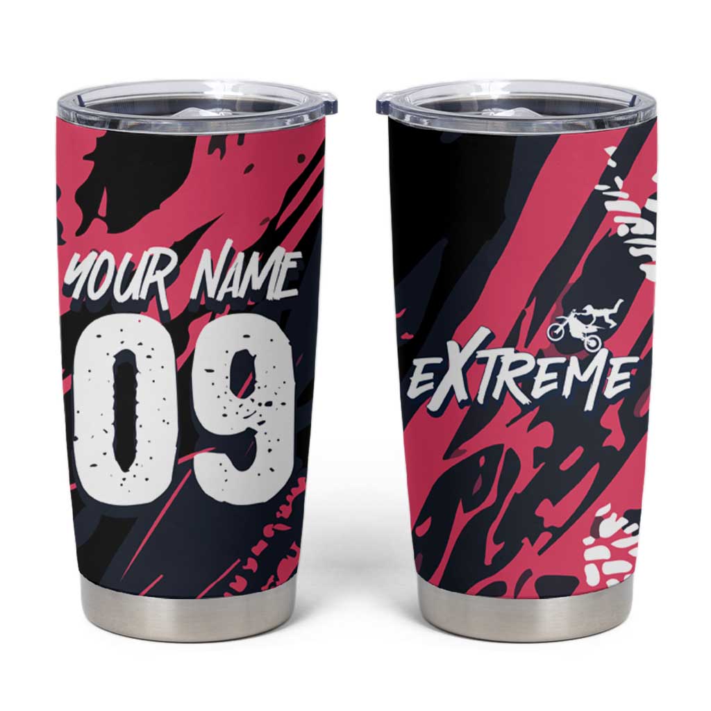 Custom Extreme Motocross Pink Tumbler Cup with Bold Tire Track Graphics - Wonder Print Shop