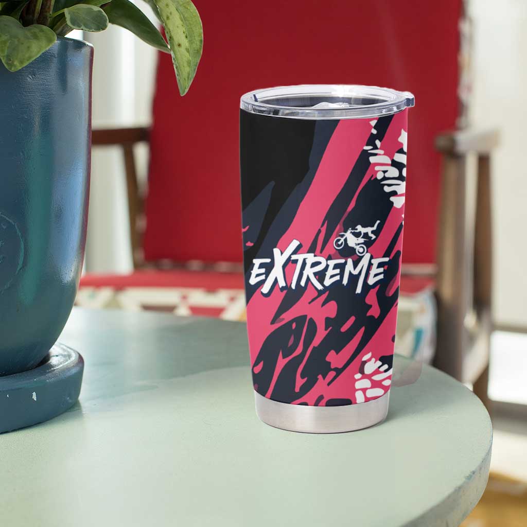 Custom Extreme Motocross Pink Tumbler Cup with Bold Tire Track Graphics - Wonder Print Shop